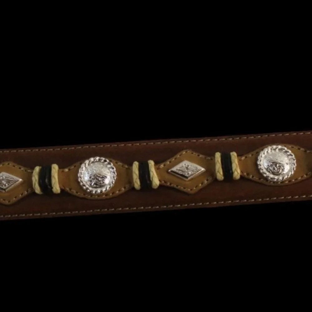 Justen Brown Leather and Tan Suede 26" Western Belt with Embellished Back - Picture 7 of 12